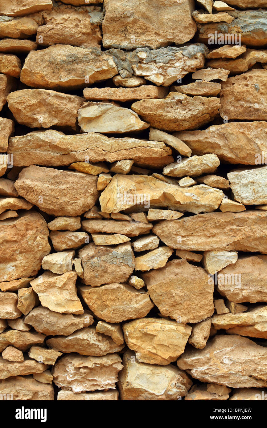 stone masonry detail on balearic islands mediterranean texture Stock