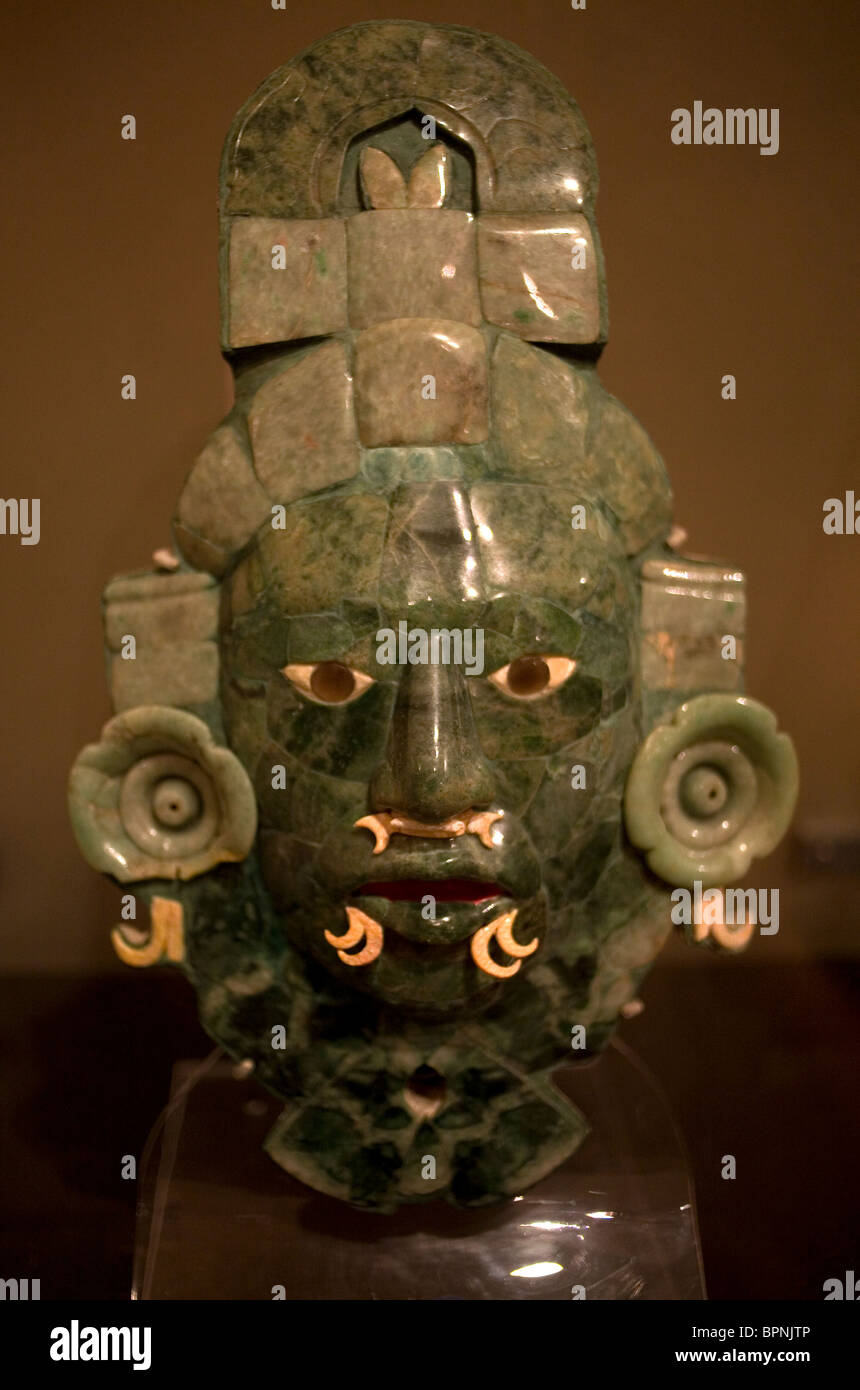 A Mayan jade mask is displayed in the Museum of Archeology of Campeche