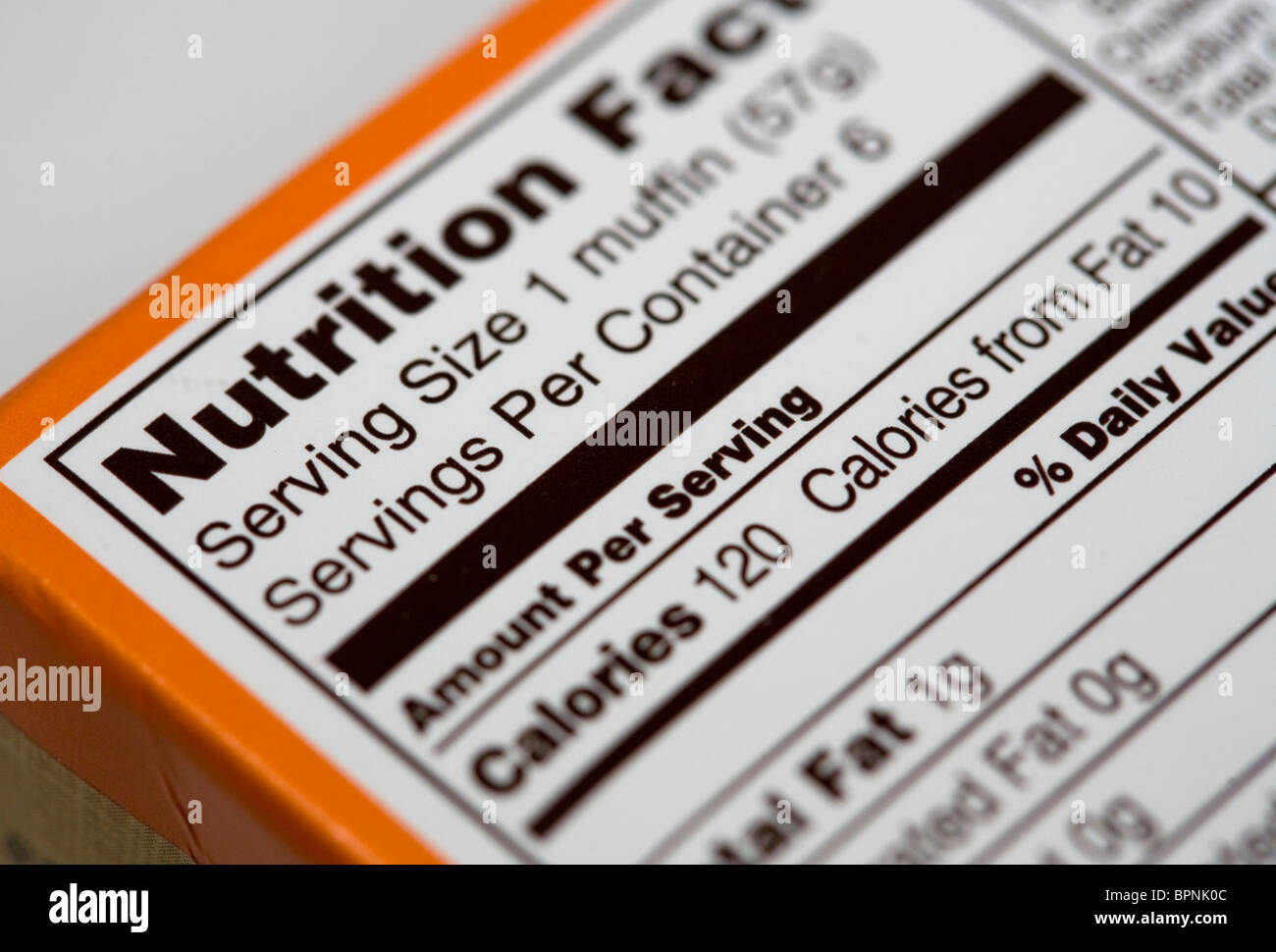 A United States food nutrition facts chart. Stock Photo