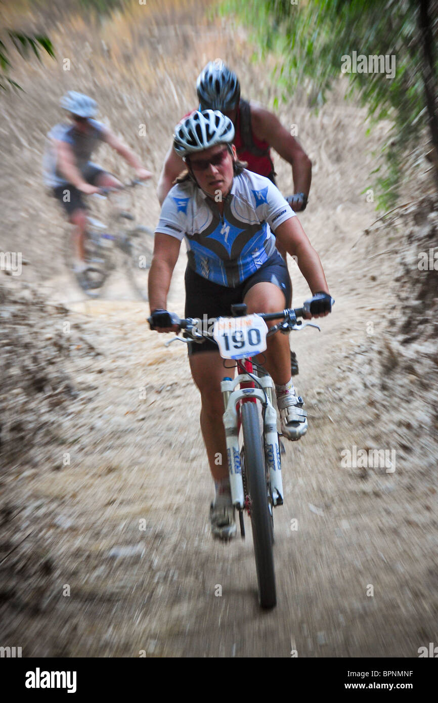Mountain bike races at Irvine Lake in Southern California Stock Photo