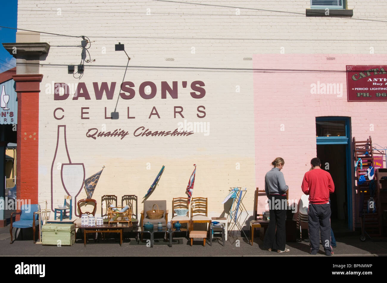 Browsing for old wares in Yarraville, Melbourne Stock Photo