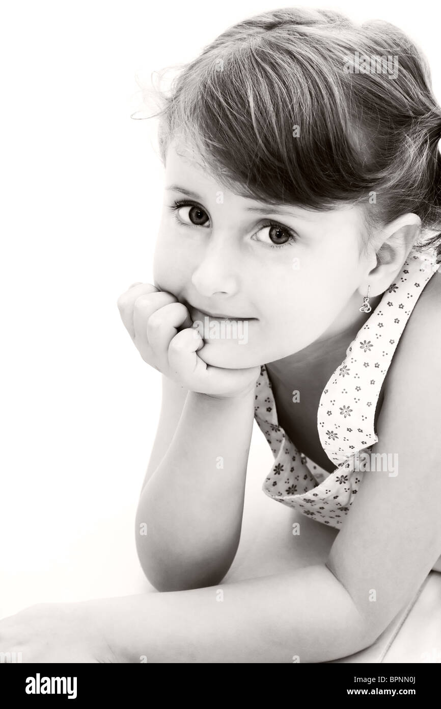 Portrait of a little girl isolated on white background Stock Photo - Alamy