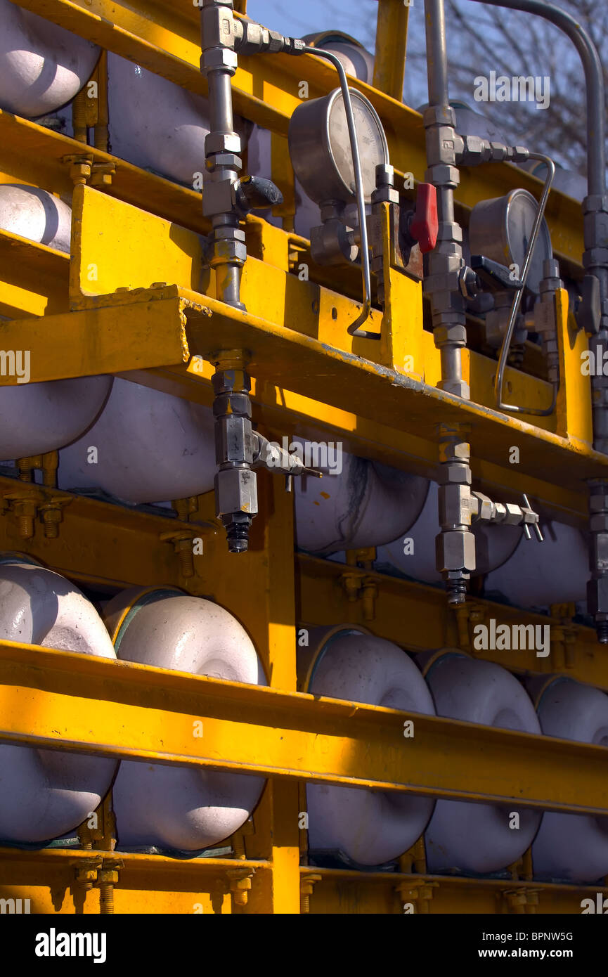 LPG gas (automotive fuel) cylinders being transported Stock Photo Alamy