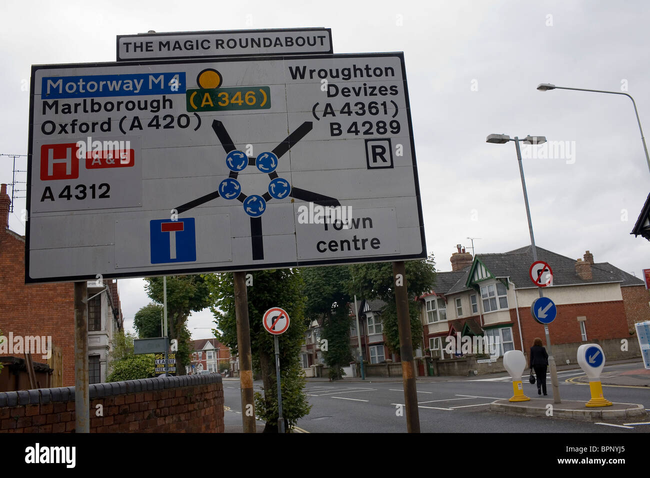 A sign showing Swindon's famous Magic Roundabout road system Stock