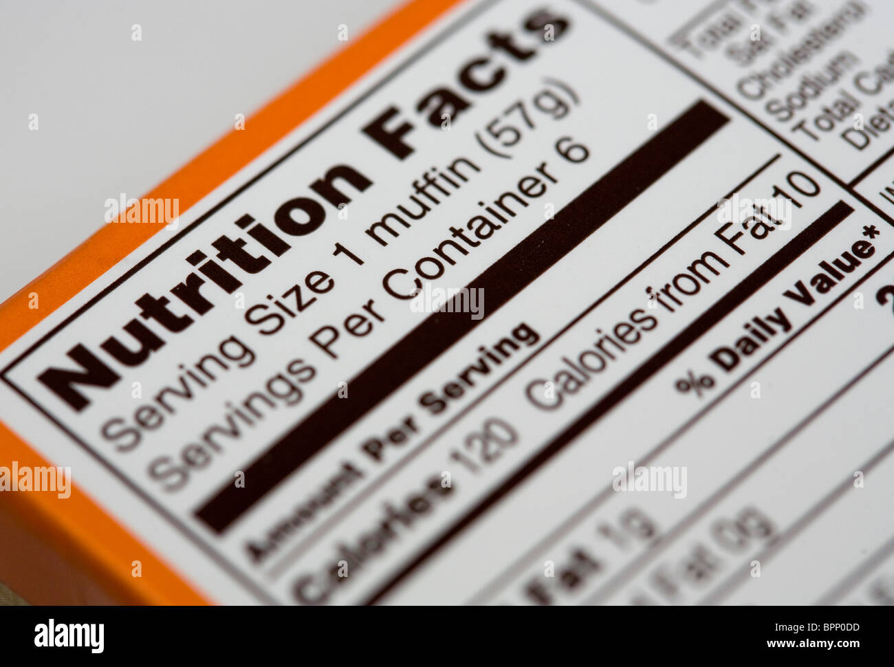 A United States food nutrition facts chart. Stock Photo