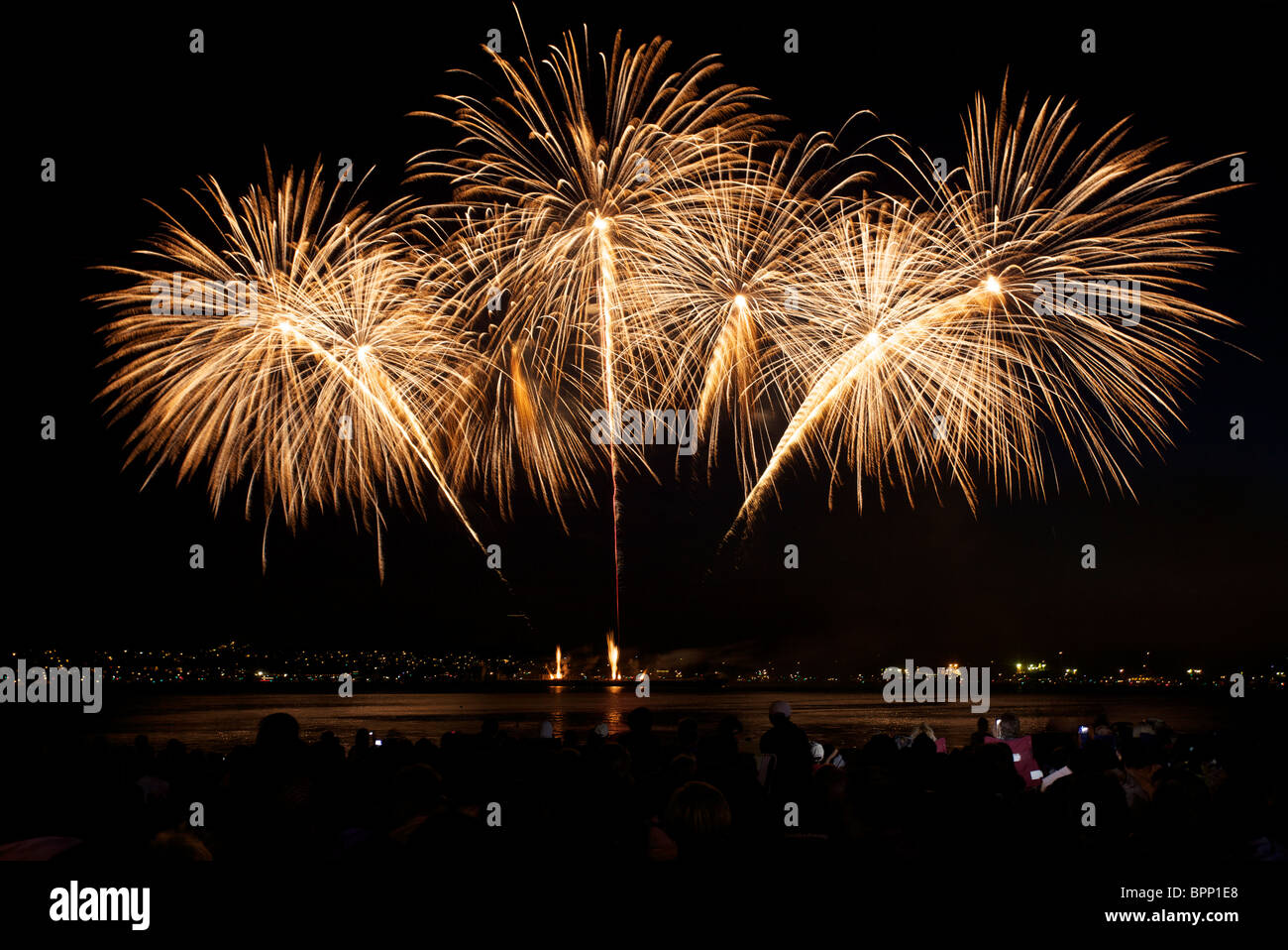 Beautiful fireworks above English Bay during the Celebration of Lights 2010, Mexico night, Vancouver, British Columbia, Canada Stock Photo