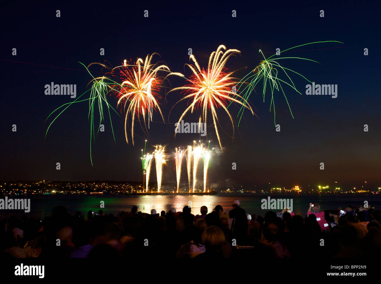 Beautiful fireworks above English Bay during the Celebration of Lights 2010, Mexico night, Vancouver, British Columbia, Canada Stock Photo