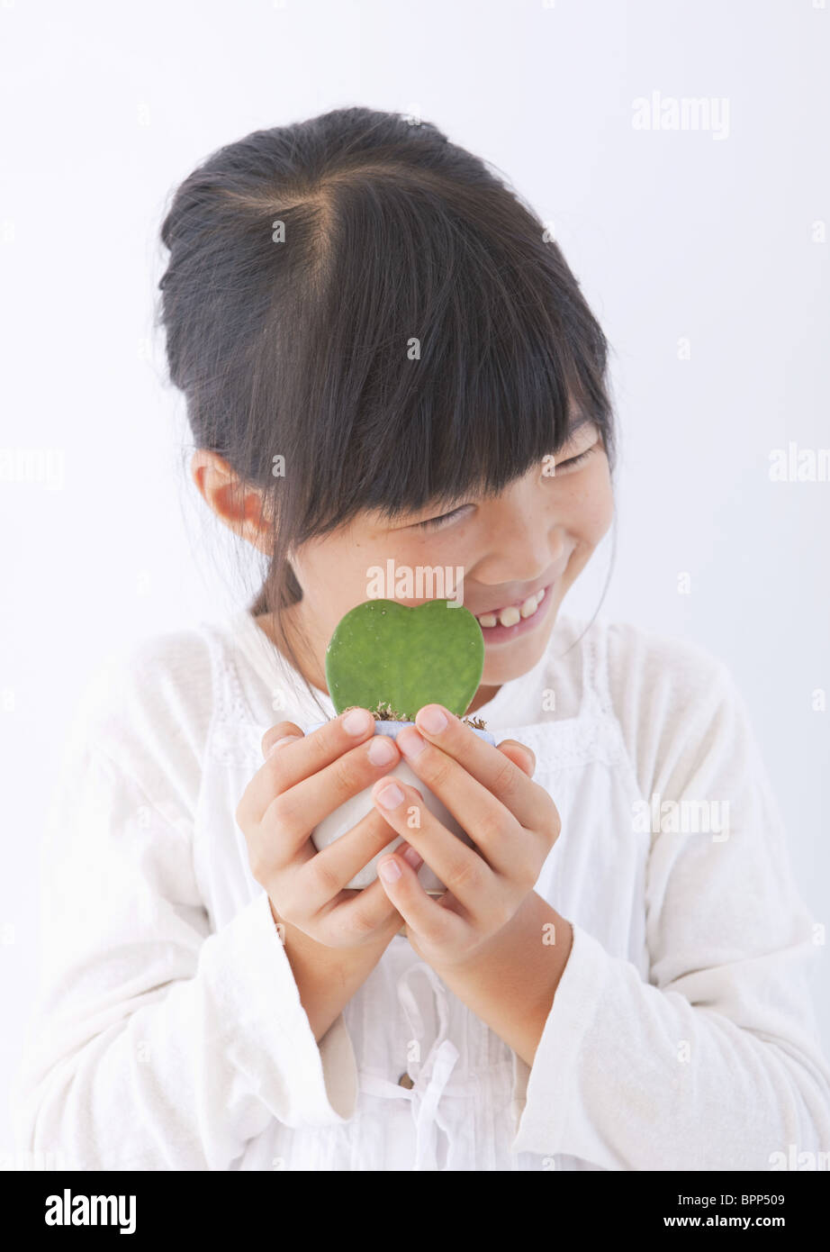Girl holding a potted plant Stock Photo - Alamy