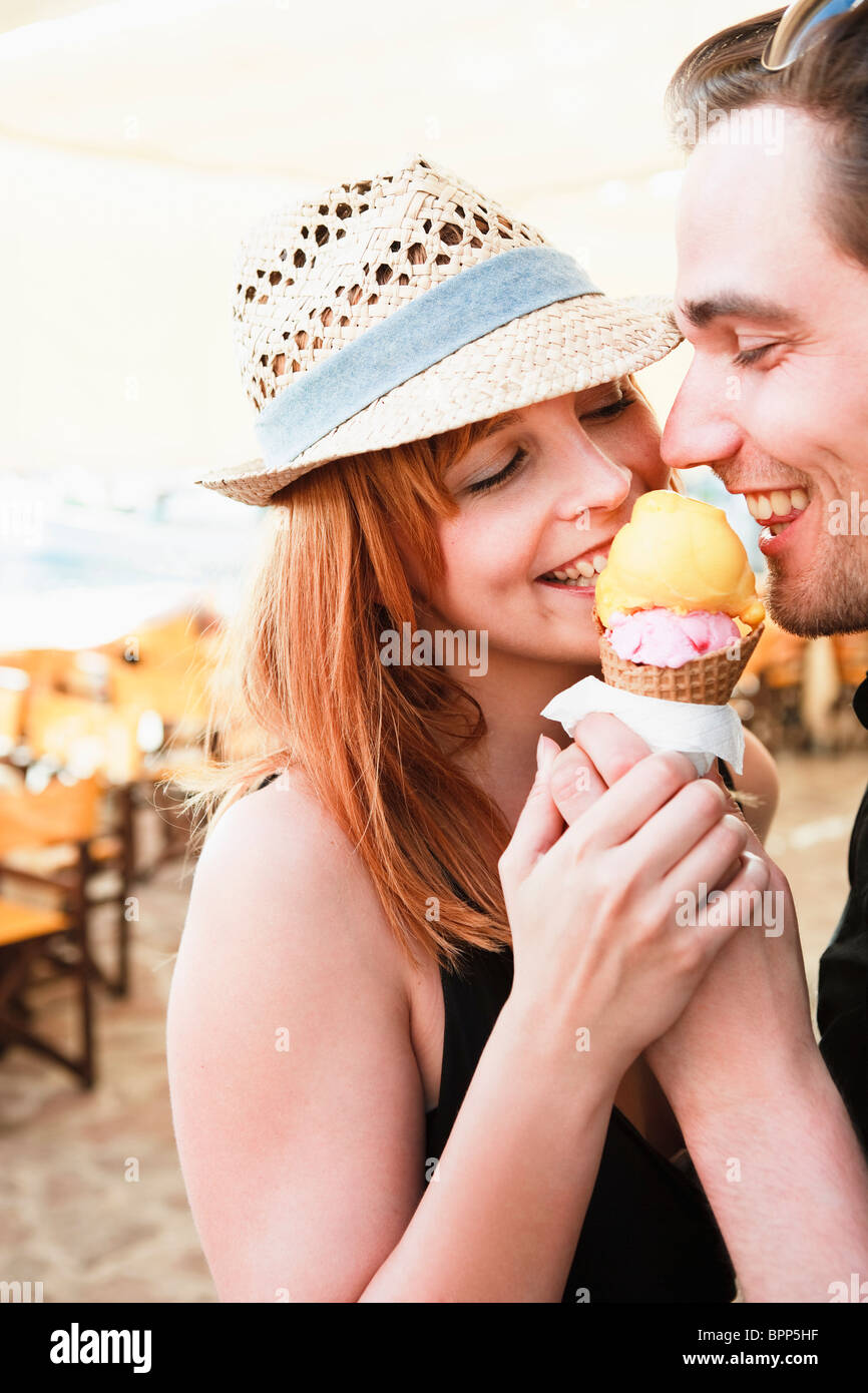 Young couple eating ice cream Stock Photo