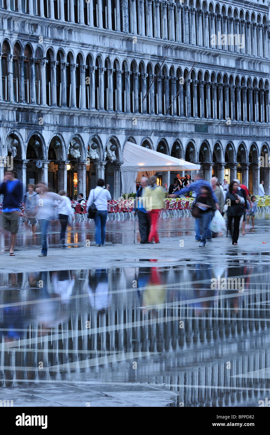 Venice. Italy. Acqua alta on Piazza San Marco. Flooding on St Marks Square. Stock Photo