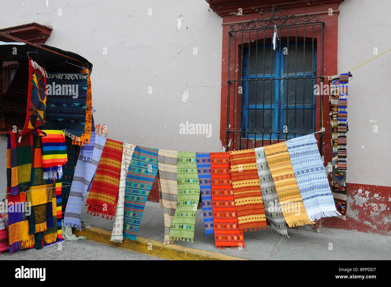 Hand woven rugs in Tlacolula Market, Oaxaca, Mexico Stock Photo