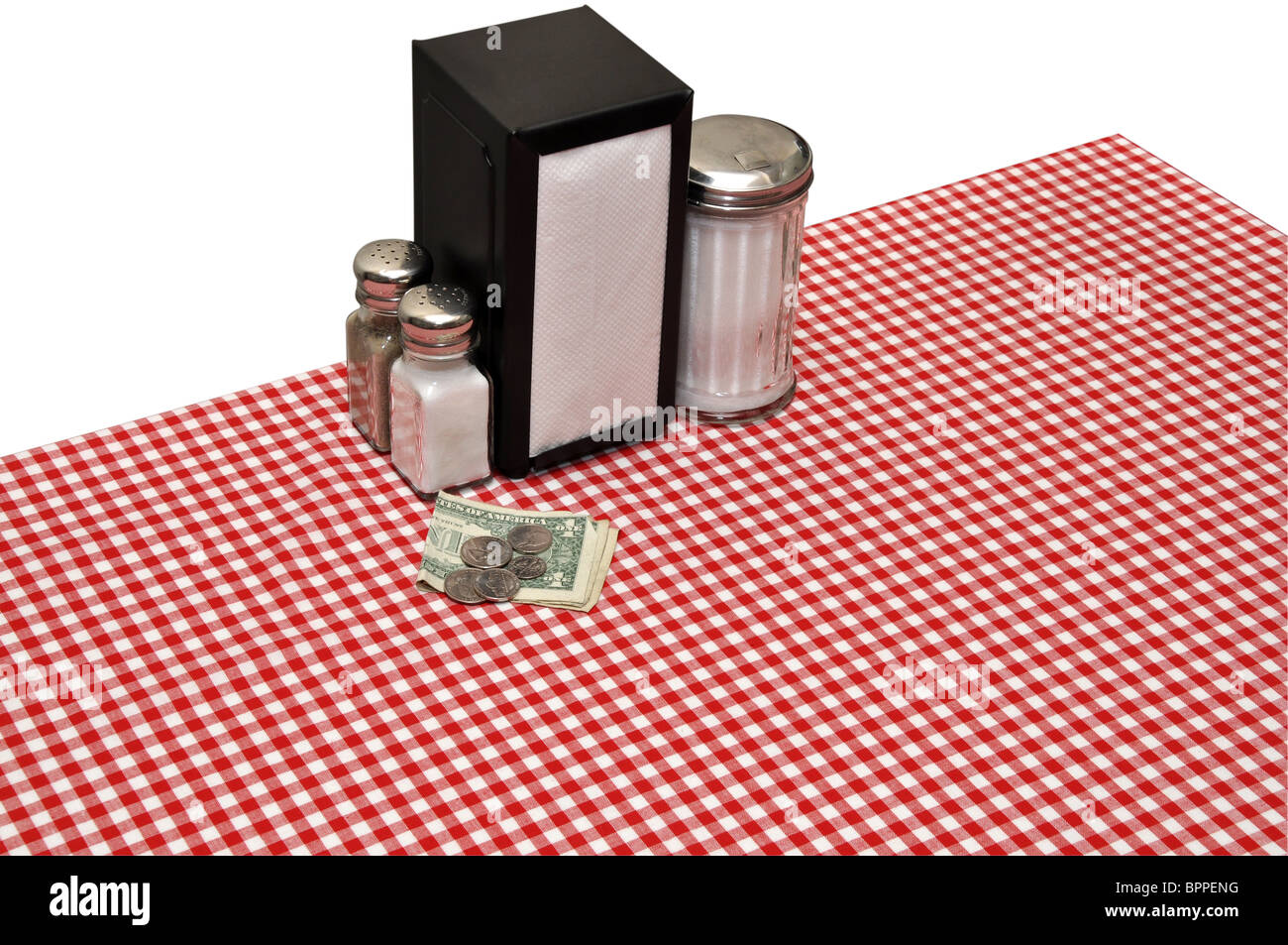 Table setting at diner isolated on white background with clipping path. Stock Photo