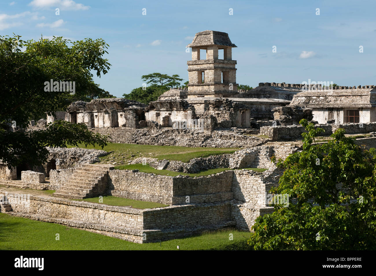 The Palace, Maya ruins of Palenque, Mexico Stock Photo