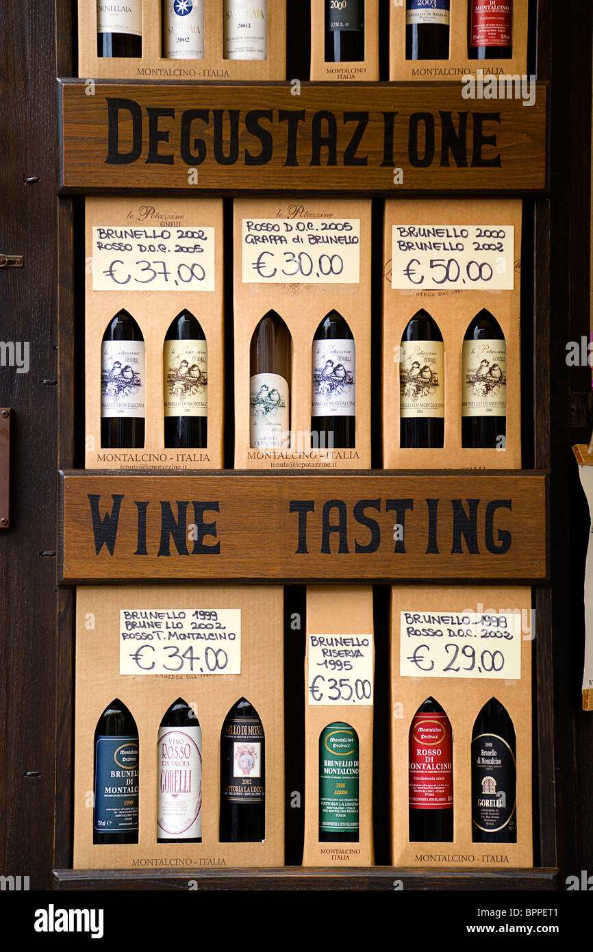 ITALY Tuscany Montalcino Val D'Orcia Brunello di Montalcino Enoteca or wine shop with display of