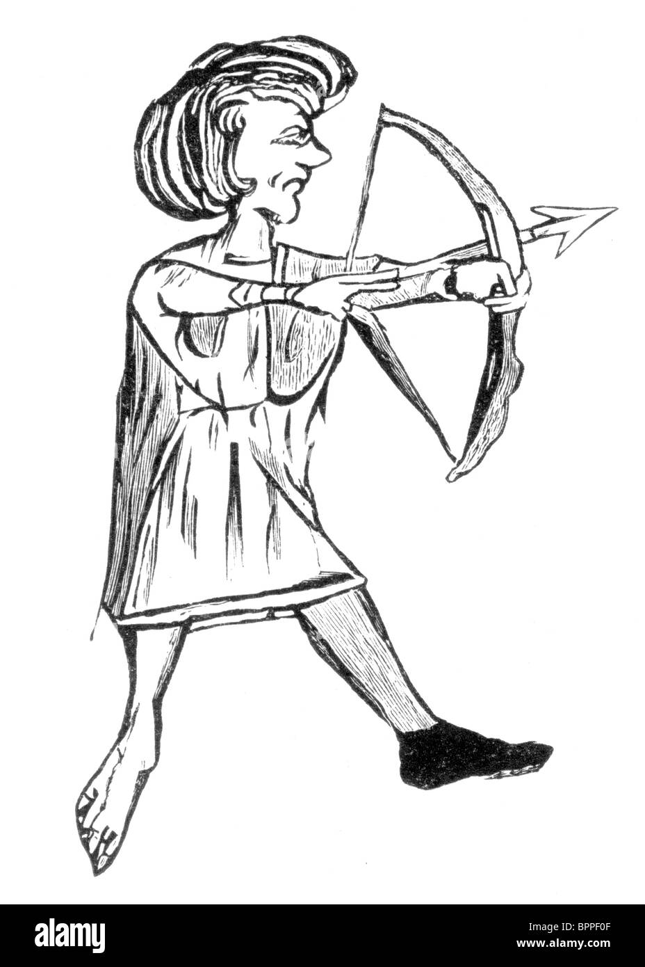 Black and White Illustration; A Welsh Archer; Thirteenth century; from the Liber Albus Stock Photo