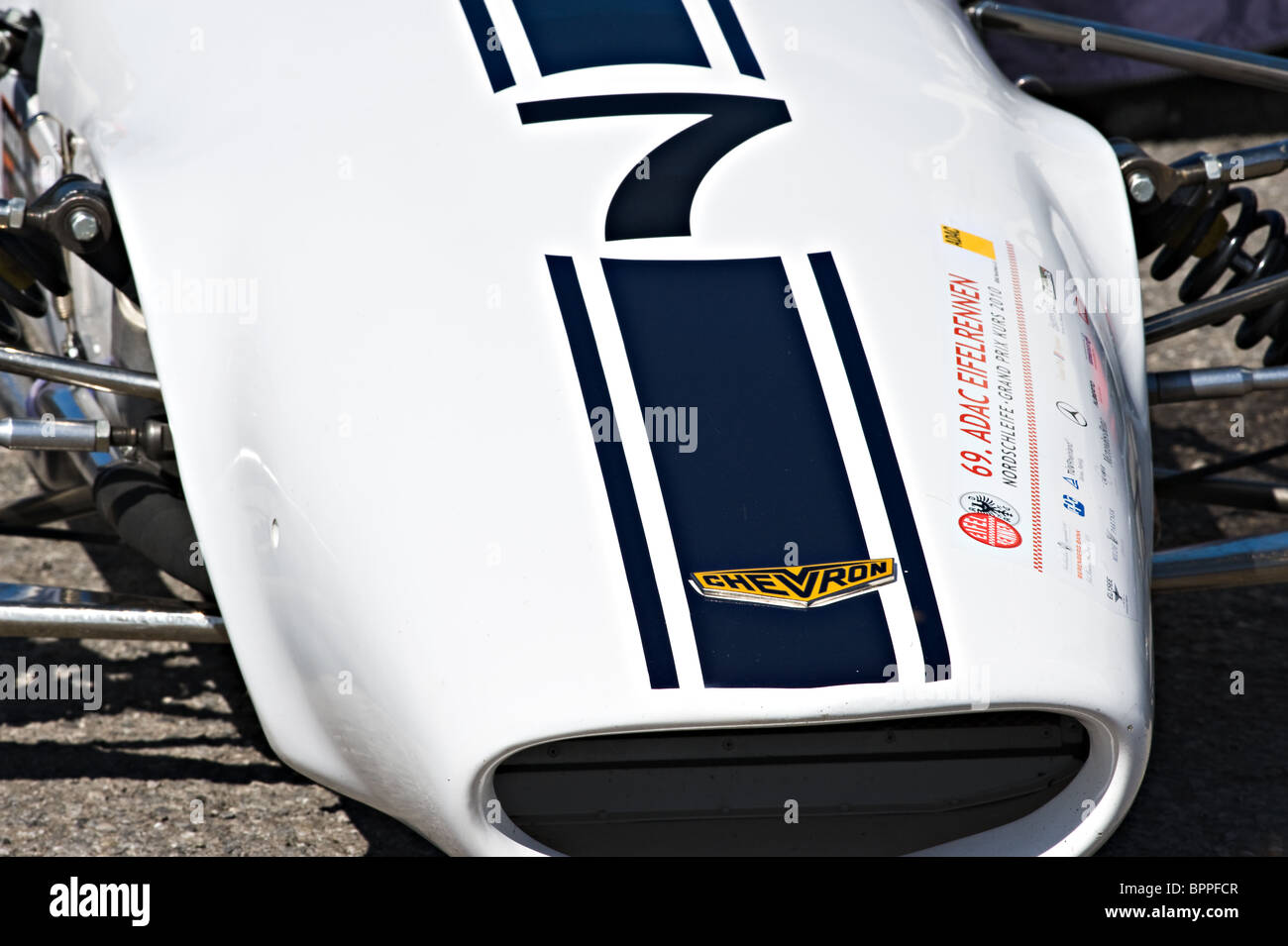 Nose Section of a Chevron B15C Racing Car in Paddock at Oulton Park Motor Race Circuit Cheshire England United Kingdom UK Stock Photo