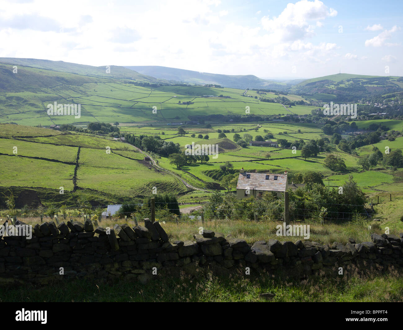 Looking towards the Village of Diggle,Saddleworth,Lancashire,England,UK.  From Manchester rd the A62. Stock Photo