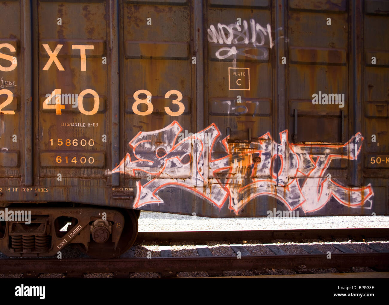Graffiti painted on freight train car USA Stock Photo Alamy