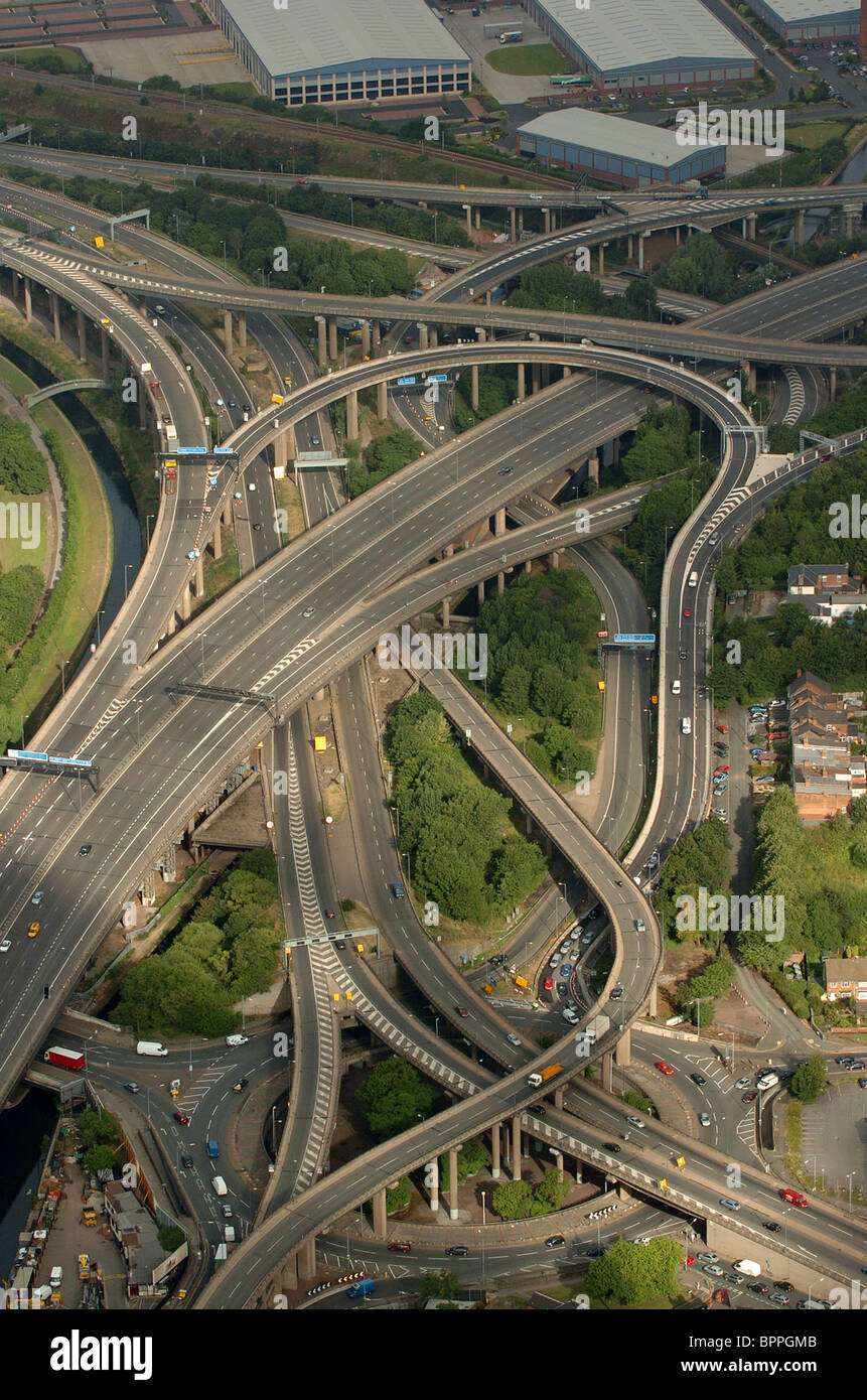 Aerial view of Spaghetti Junction on the M6 Motorway Birmingham England Uk Stock Photo