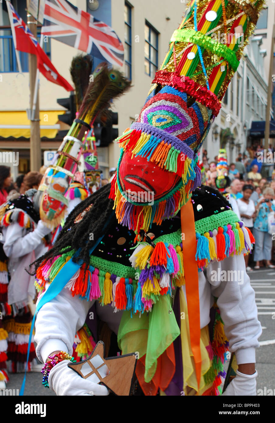 Close-up of a gombay  gombey dancer during performance in Bermuda, 2010 Stock Photo
