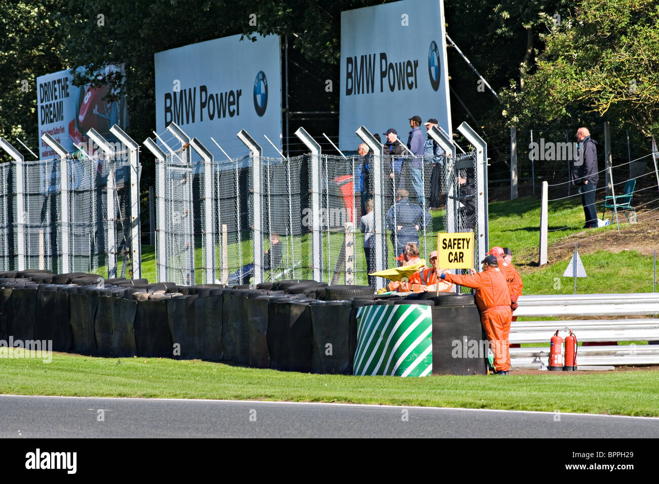 Track Marshalls Display Safety Car Board For Drivers at Oulton Park Motor Racing Circuit Cheshire England United Kingdom UK Stock Photo