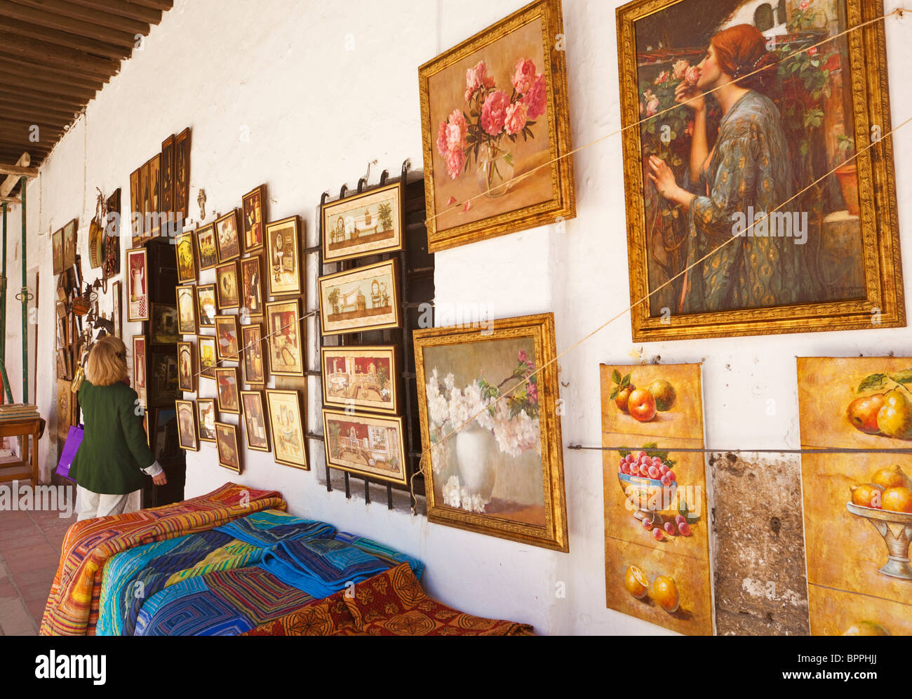 Souvenir shop selling paintings and woven items. Ronda, Malaga Province