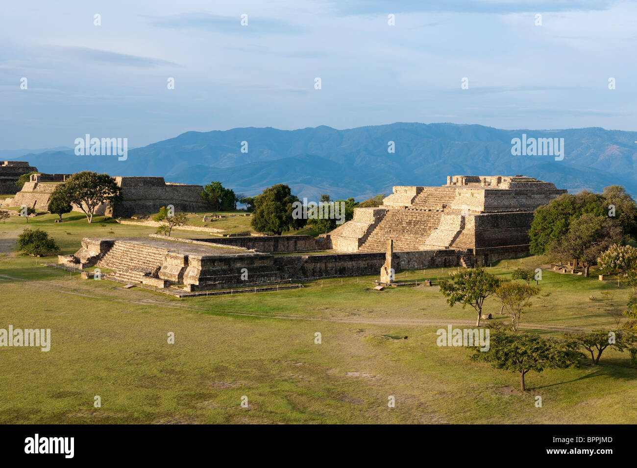 Gran Plaza, Ancient Zapotec capital, Monte Alban, Oaxaca, Mexico Stock Photo