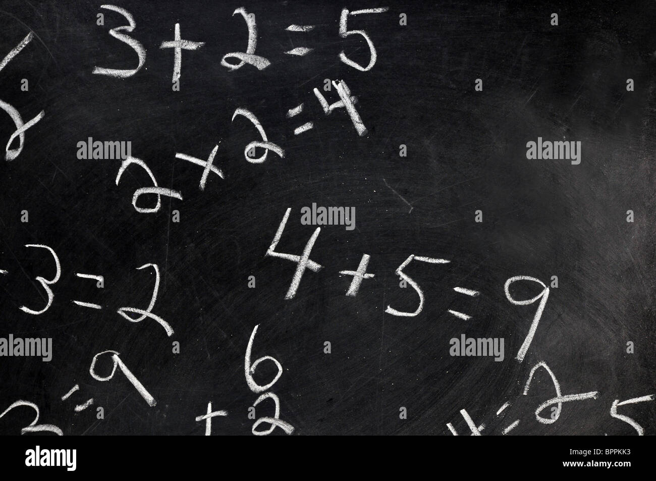 Equations on black chalkboard with copy space. Stock Photo