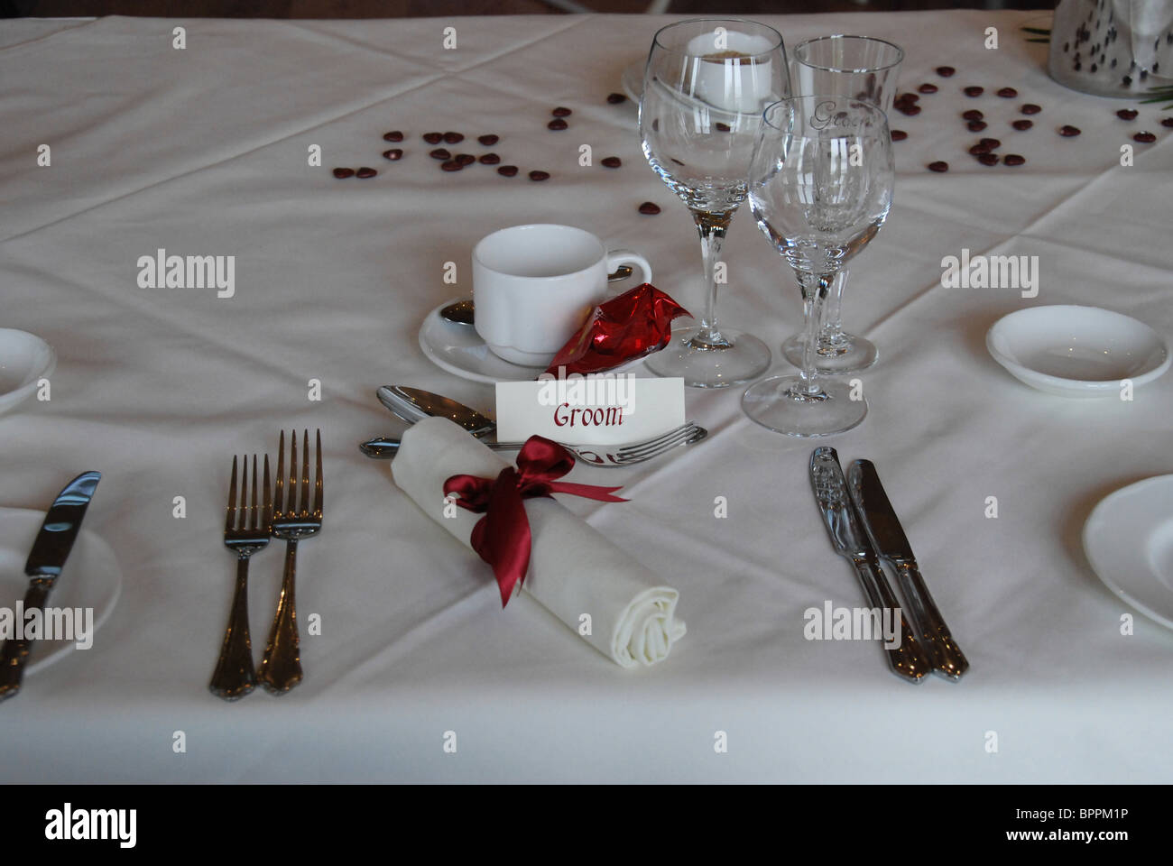 Grooms table place setting Stock Photo