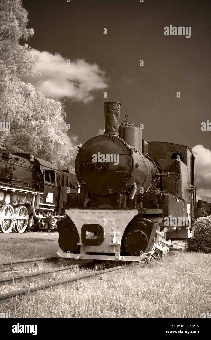 Steam train locomotive at Resita Train Museum in Romania. Stock Photo