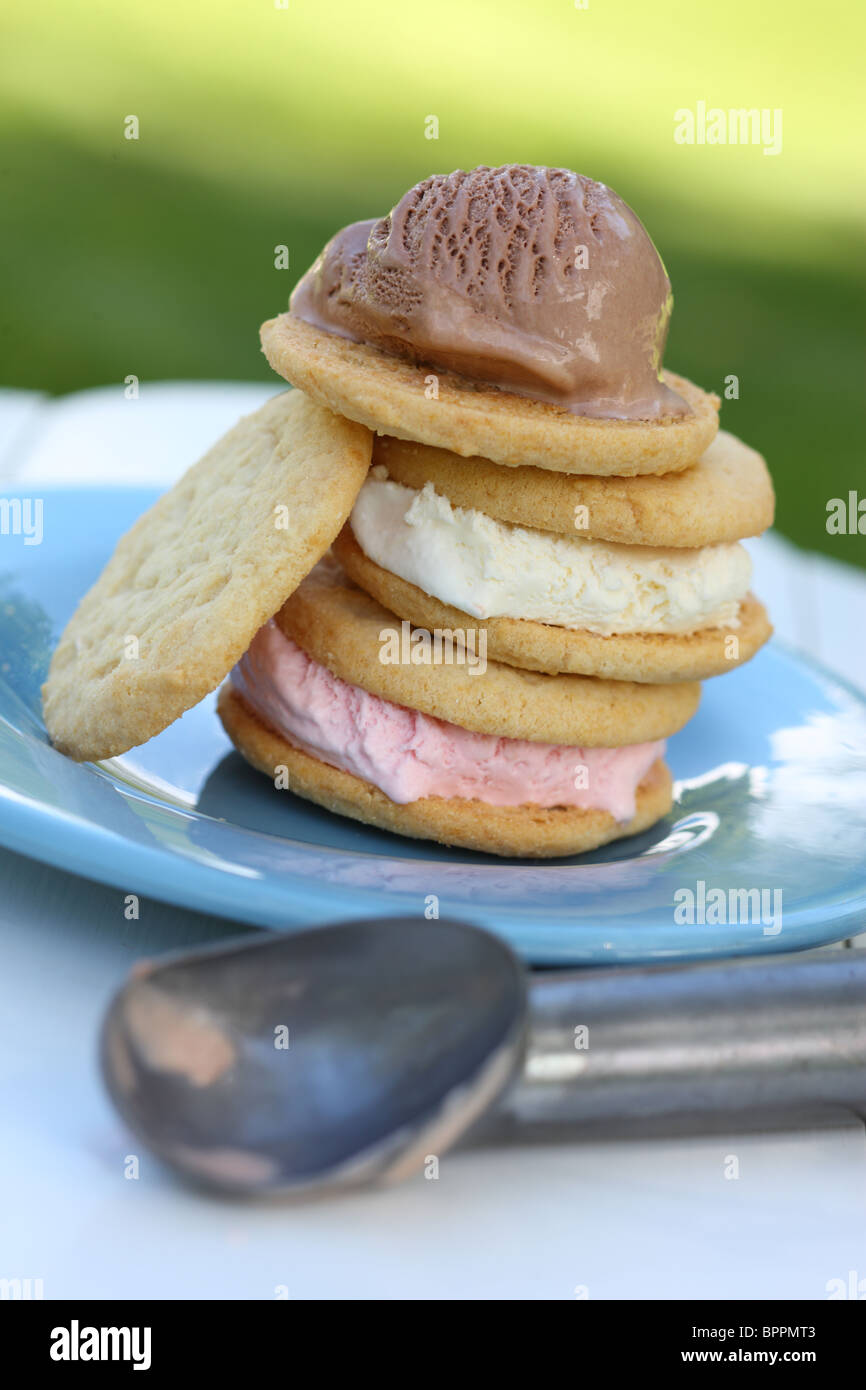 Stack of cookie ice cream sandwiches Stock Photo