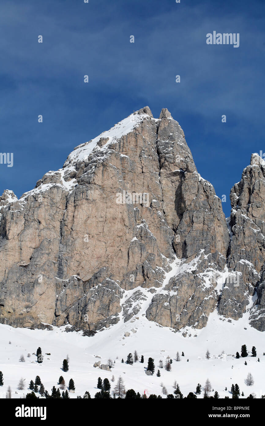 Pizes Da Cier and The Gran Cier Passo Gardena Grodner Joch Selva Dolomites Italy Stock Photo