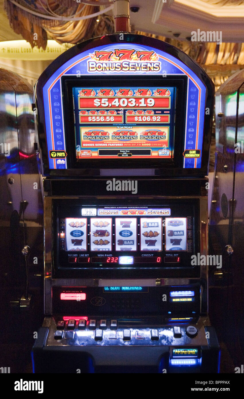Bonus Sevens gambling slot machine, Las Vegas, Nevada USA Stock Photo