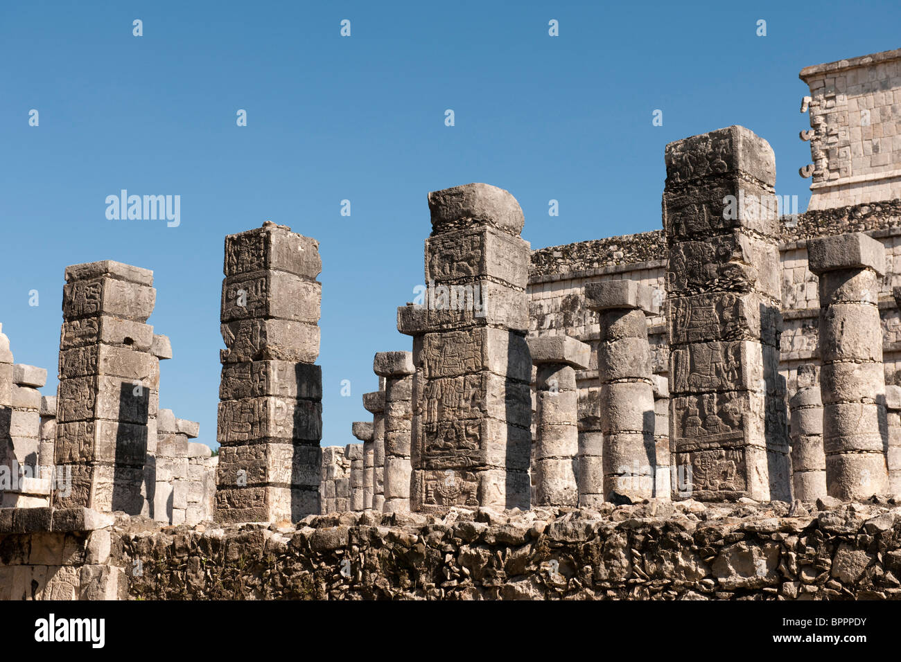 Plaza of the thousand columns, Chichen Itza ruins, The Yucatan, Mexico Stock Photo