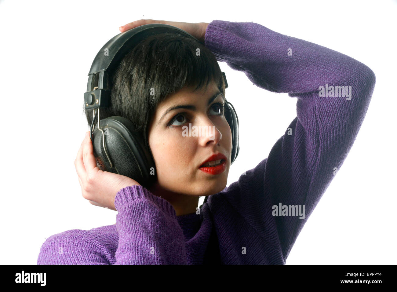 A girl listening music Stock Photo