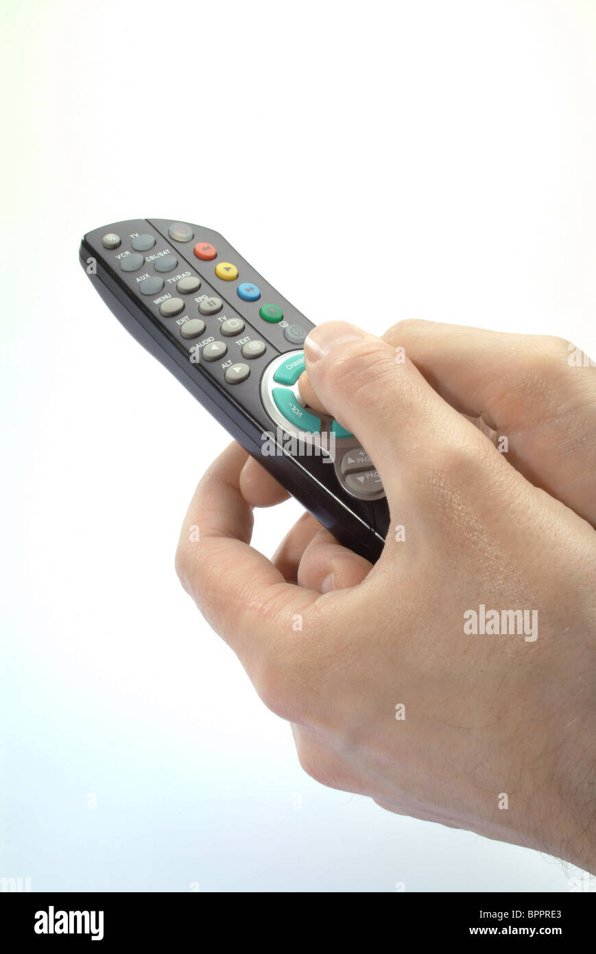 Hands holding a remote control Stock Photo Alamy