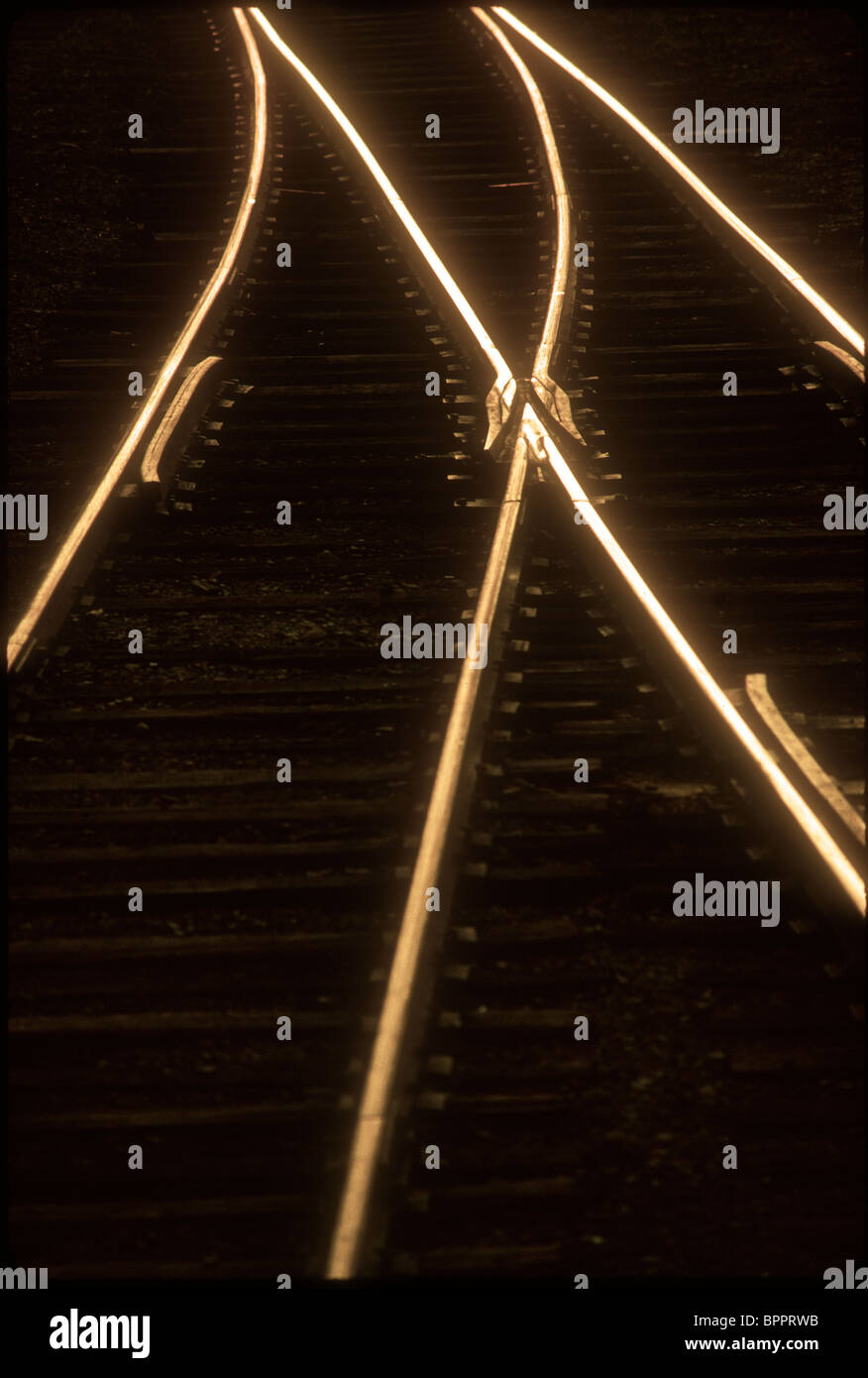 Rail tracks crossing converge fork merge symbolism branch out