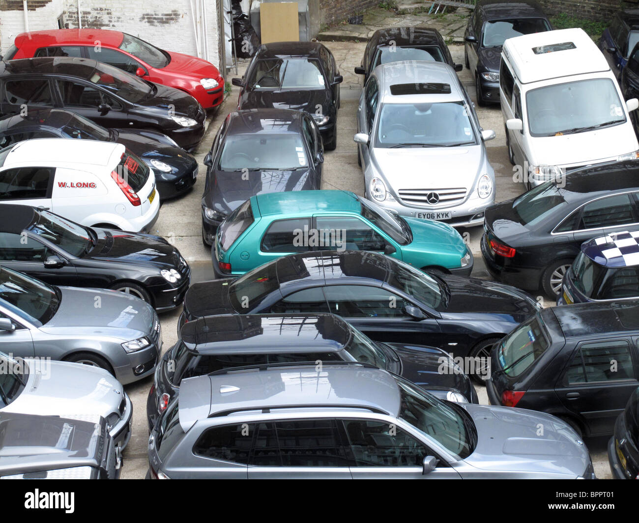 London car park. Maximising space by parking cars close together Stock Photo