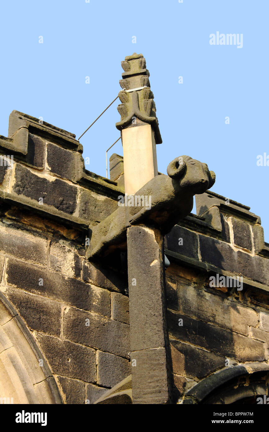 Stone Masonry Halifax Parish Church depicting historical textile
