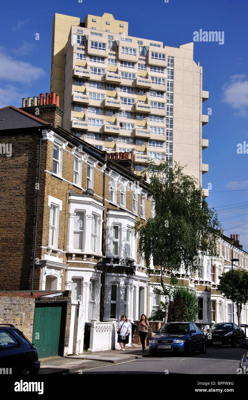 Highrise building and terraced houses, Stockwell, London Borough of