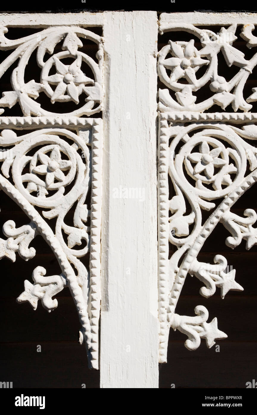 Victorian-era wrought iron lacework on cottages in Yarraville, Melbourne Stock Photo