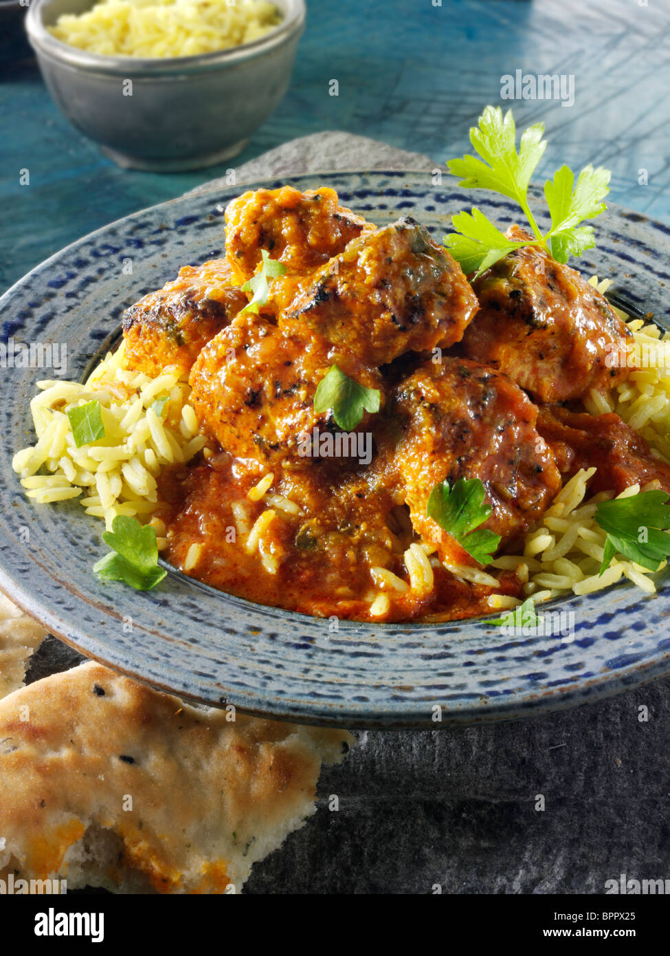 Chicken Dopiaza curry & rice, Indian food recipe pictures, photos