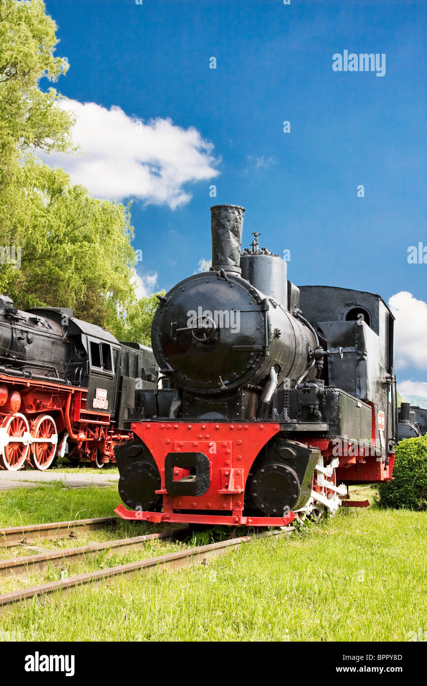 Steam train locomotive at Resita Train Museum in Romania. Stock Photo