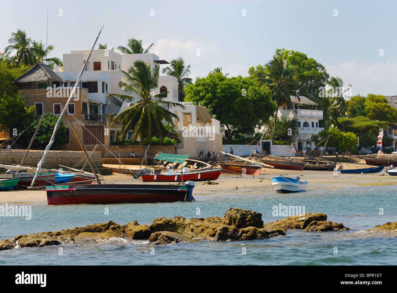 Lamu town from the water, Lamu Island, Kenya Stock Photo