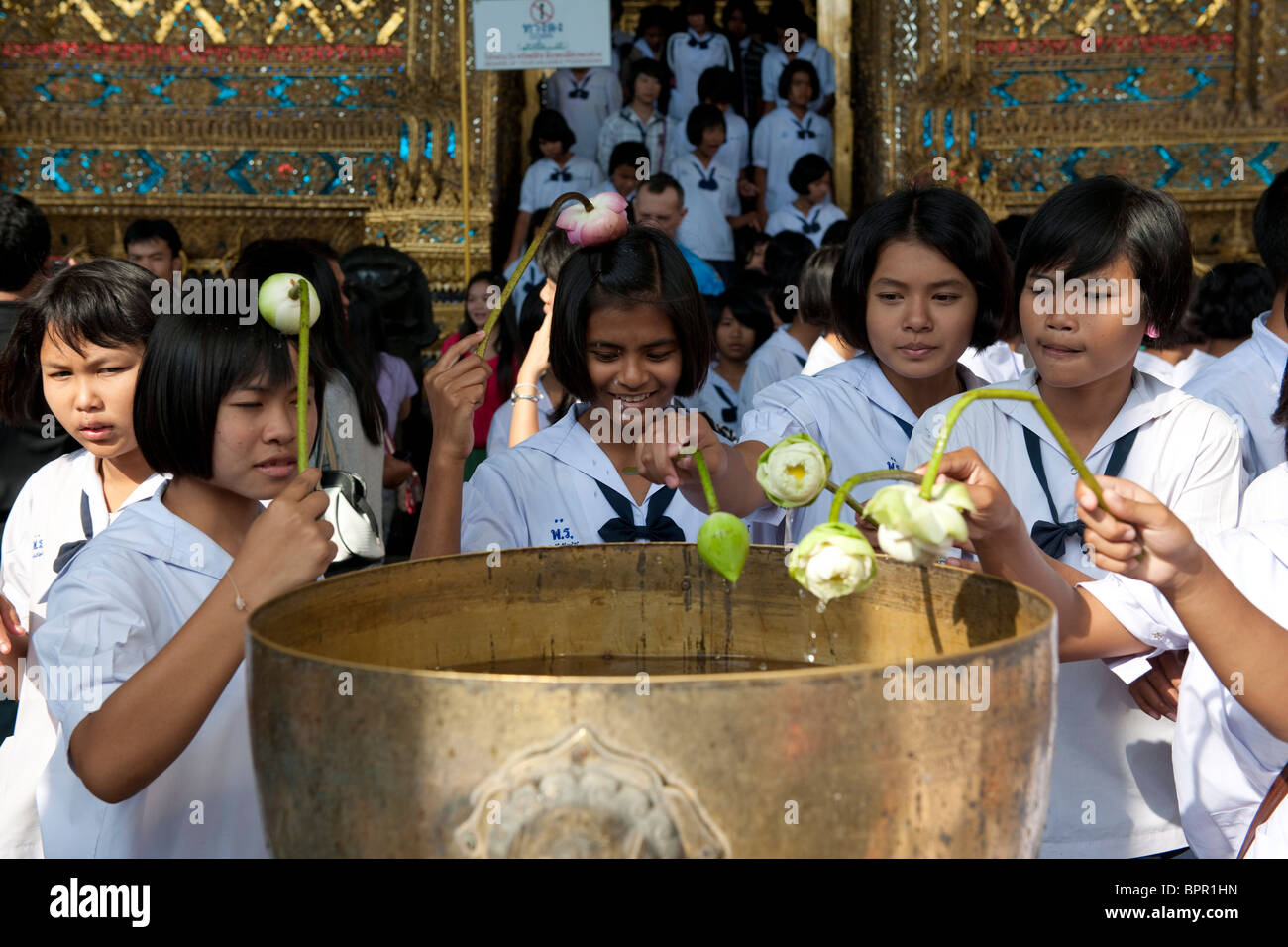 People worshipping, Wat Phra Kaeo, Grand Palace, Bangkok, Thailand Stock Photo