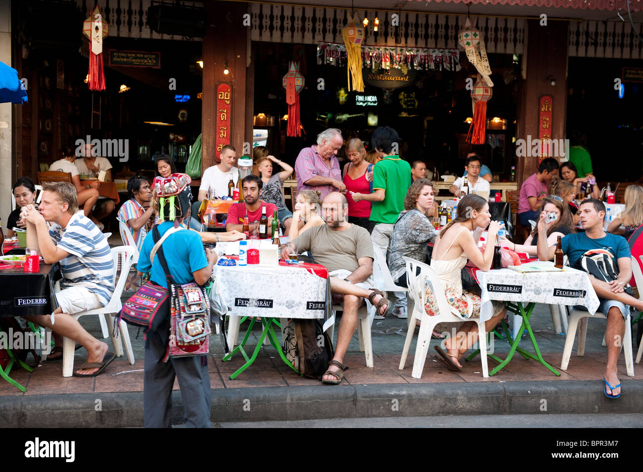 Cafe, Khao San Road, Bangkok, Thailand Stock Photo