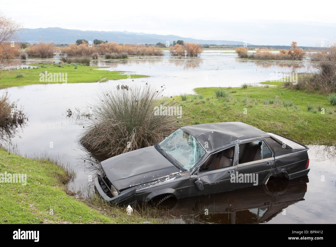 Car crash in a flooded area of Greece Stock Photo Alamy