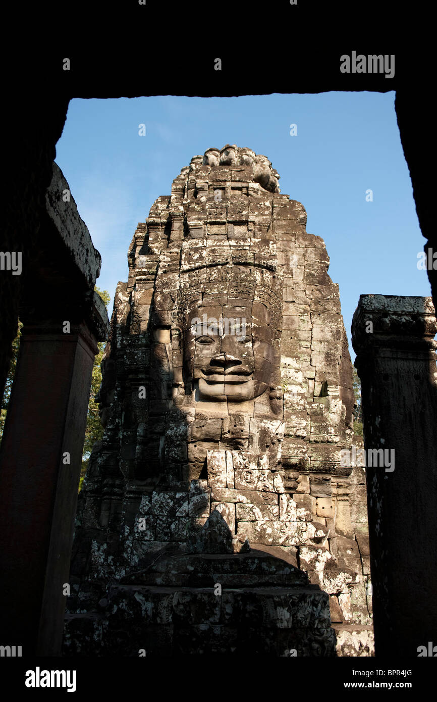 Face Tower, The Bayon, Angkor Thom, Siem Reap, Cambodia Stock Photo
