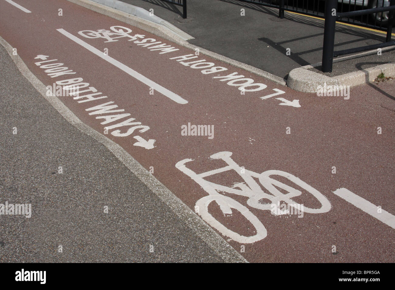 A cycle lane in a U.K. town. Stock Photo