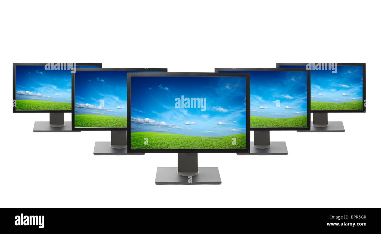 Computer monitors isolated on white Stock Photo